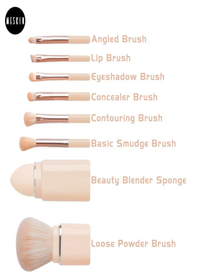 MeSkin Travel Makeup Brushes Set: 8-in-1 Mini Foundation Brush, Portable Face Powder Brush, Blush Concealers, Eye Makeup Brushes, Puff Sponge with Organizers and Storage Boxes (Pink) - Image 2