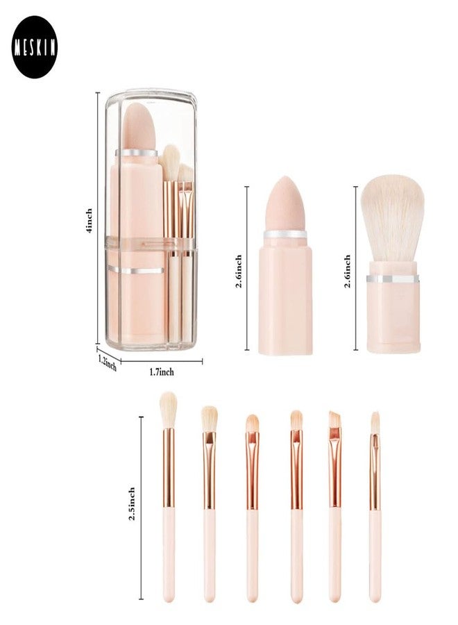 MeSkin Travel Makeup Brushes Set: 8-in-1 Mini Foundation Brush, Portable Face Powder Brush, Blush Concealers, Eye Makeup Brushes, Puff Sponge with Organizers and Storage Boxes (Pink) - Image 3
