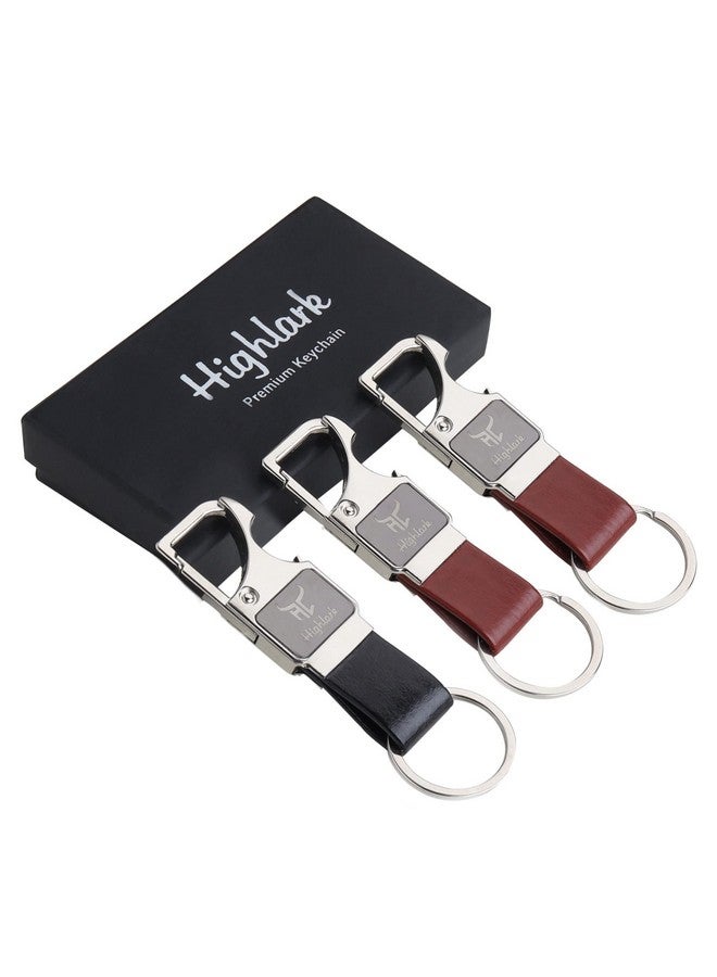 Highlark® Keychain with Faux Leather Loop | Uses For Home, Office, Car & Bike Keyring | Durable & Stylish Key Holder | Carabiner with Bottel opener keychain for Men & Women (Set of 3) - Image 1