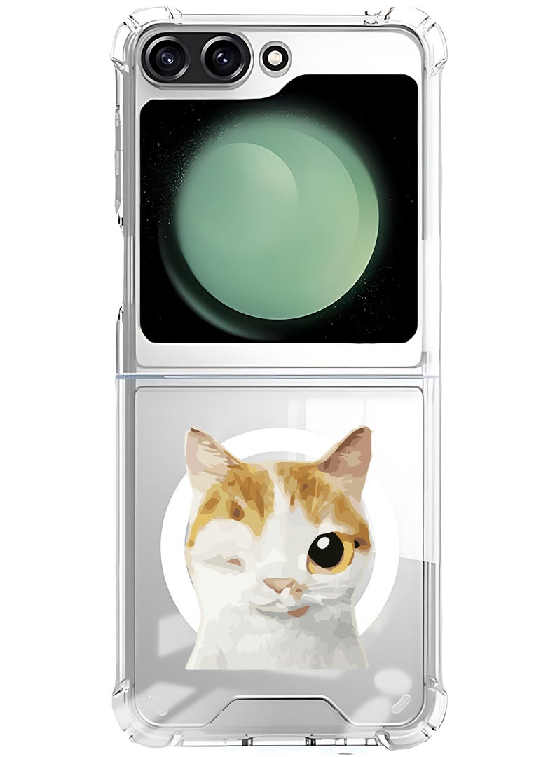 Theodor Magnetic Case for Samsung Galaxy Z Flip 6 Compatible with MagSafe Wireless Charging, Shockproof Phone Bumper Cover Cat Wink - Image 1
