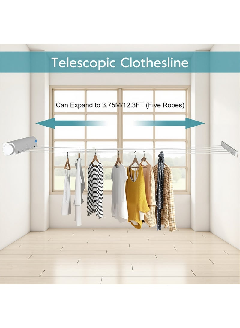 Retractable Clothesline, Easily Fixed Between Two Walls Easy to ,Use Telescopic Indoor Clothesline, for Bathrooms Kitchens Home Balconies(Five Ropes) - Image 4