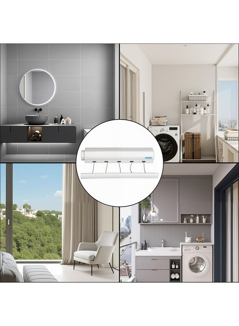 Retractable Clothesline, Easily Fixed Between Two Walls Easy to ,Use Telescopic Indoor Clothesline, for Bathrooms Kitchens Home Balconies(Five Ropes) - Image 5
