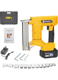 GearZone 21V Cordless Staple Gun Brad Nailer Fast Charger 1 Lithium Battery 1000 Straight Nails 1000 Code Nails Tool Case  - Image 1