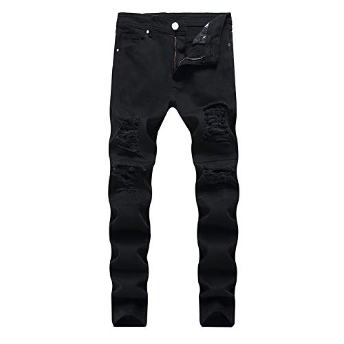 LONGBIDA Mens Skinny Slim Fit Ripped Straight Hip Hop Biker Stretchy Jeans(Black, 32) - Image 1