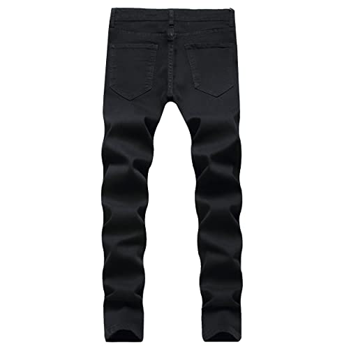 LONGBIDA Mens Skinny Slim Fit Ripped Straight Hip Hop Biker Stretchy Jeans(Black, 32) - Image 2