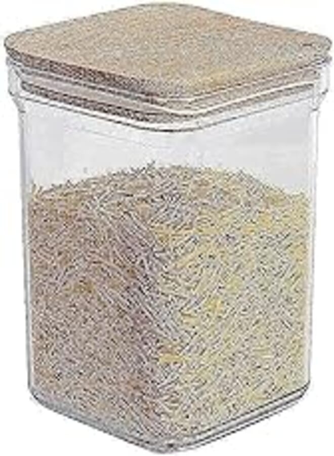 Squared Airtight Storage Jar with Bamboo food Storage Containers, Acrlyic Cereals Canisters for Pantry Organization and Storage Containers Moisture Proof for Sugar, Coffee, Tea (1 Liter))