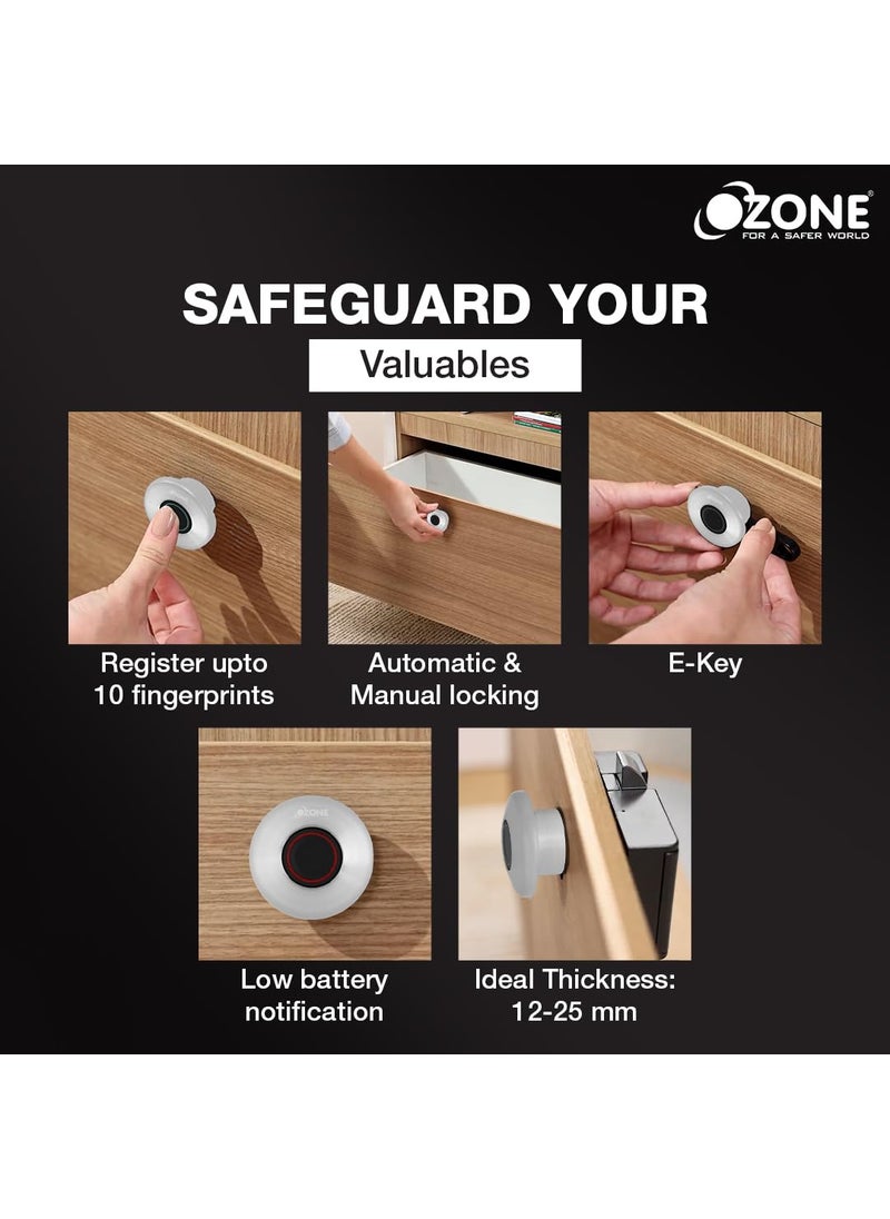 Ozone Ozone OZFL55F Fingerprint Access Automatic Locking System Smart Digital Furniture Lock Silver  - Image 5