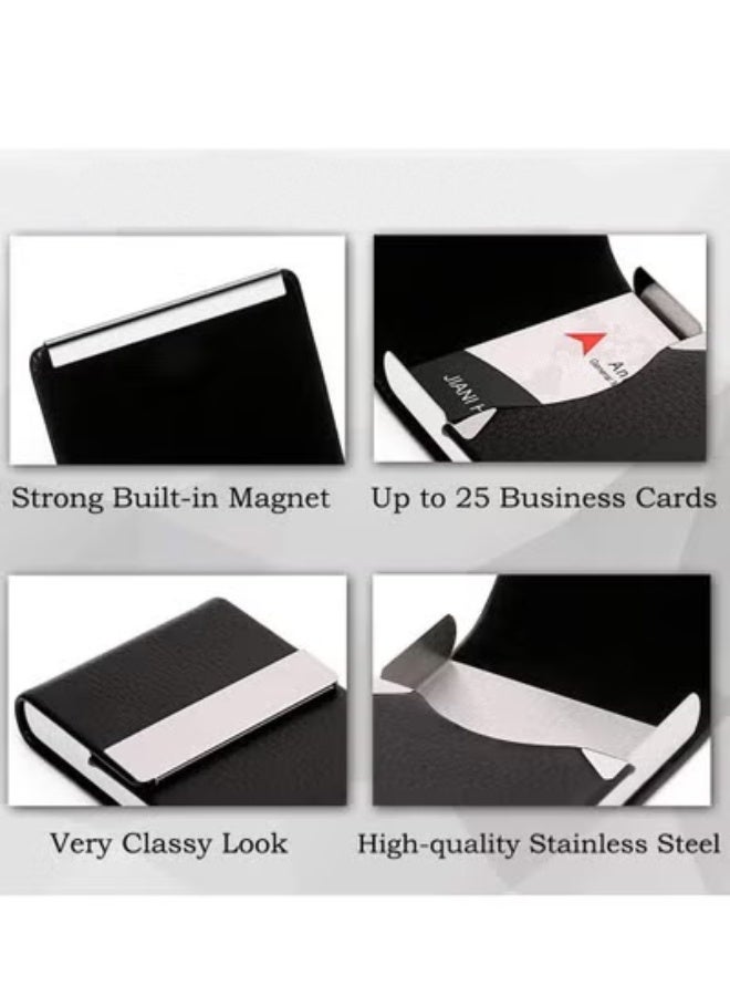 Business Card Holder, Full-PU Leather Card Box Case - Black, Holds Up to 25 Cards - Image 4