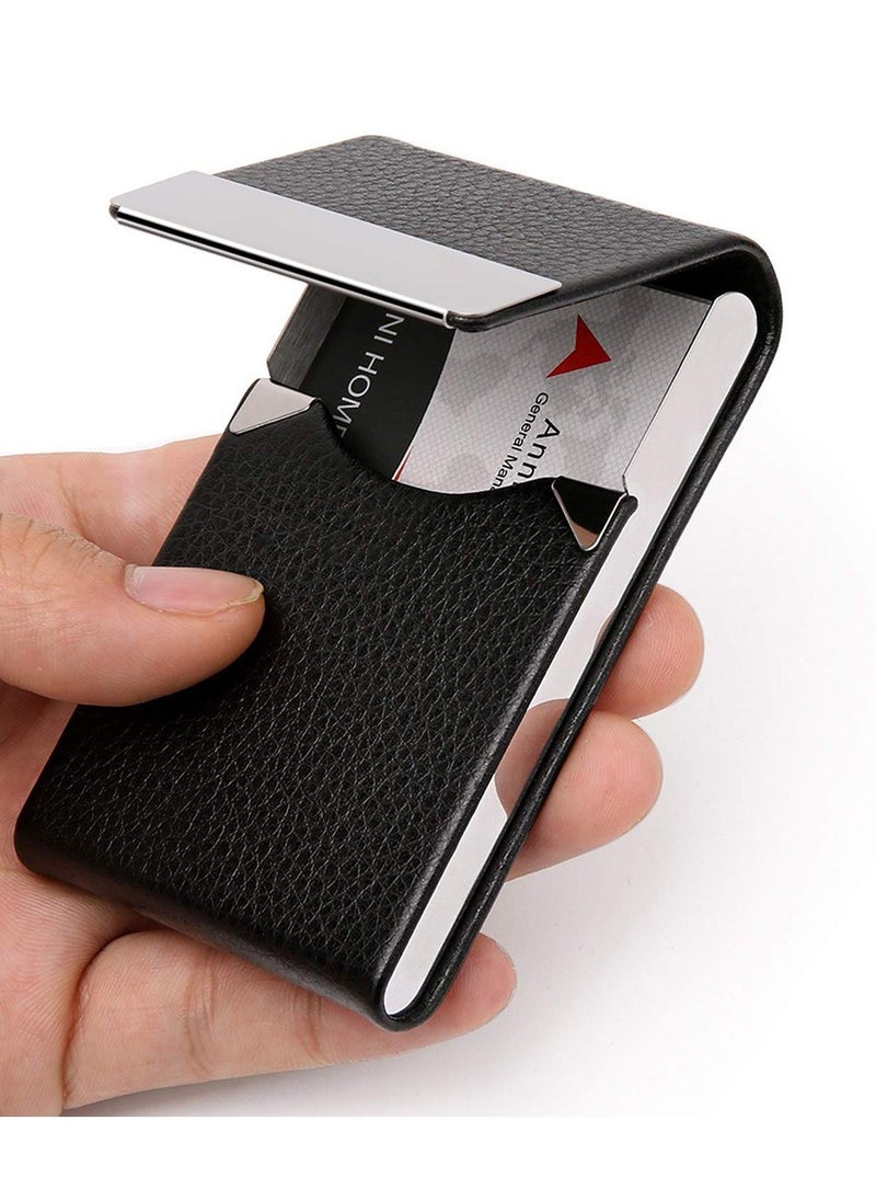 Business Card Holder, Full-PU Leather Card Box Case - Black, Holds Up to 25 Cards  - Image 1