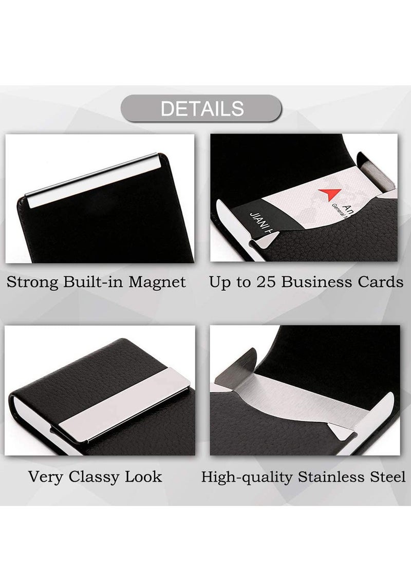 Business Card Holder, Full-PU Leather Card Box Case - Black, Holds Up to 25 Cards  - Image 3