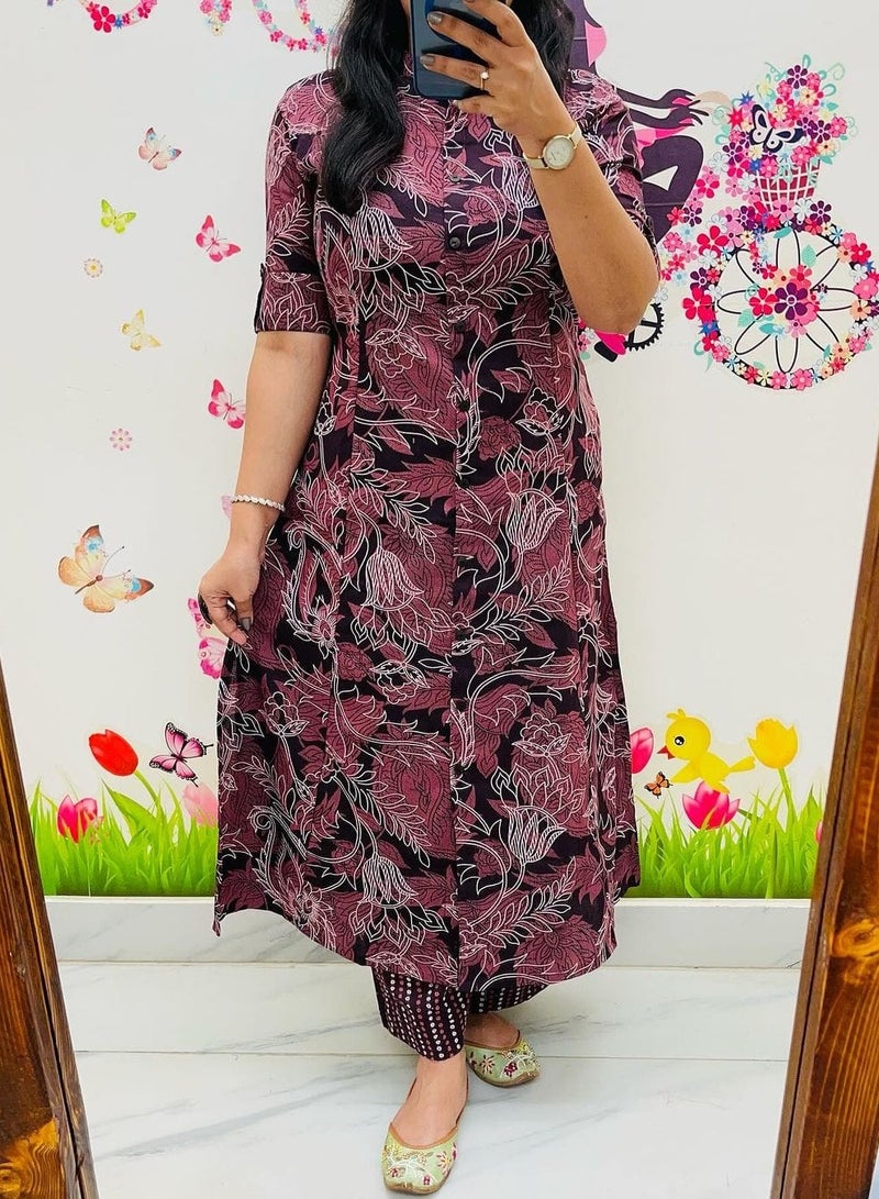 Kurta set Printed Maroon (xl)  - Image 1