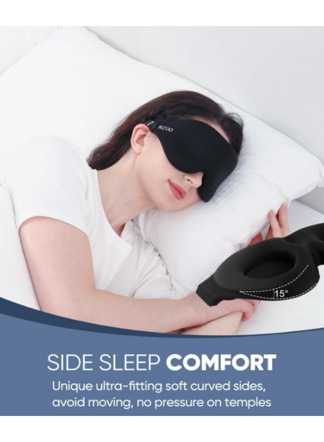 MZOO 3D Contoured Sleep Mask – Memory Foam Eye Mask with Adjustable Strap – Light Blocking Eye Cover for Travel, Meditation & Side Sleepers – Black - Image 3