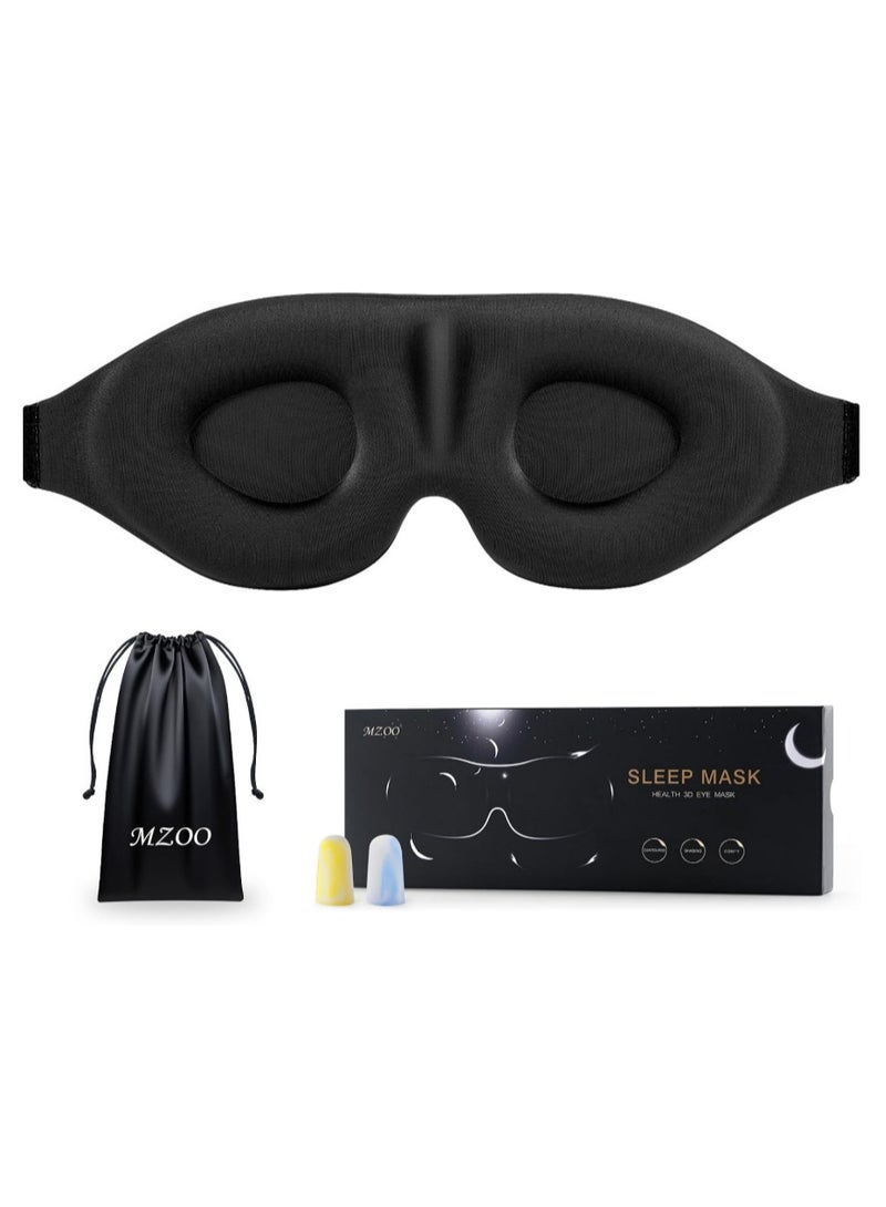MZOO 3D Contoured Sleep Mask – Memory Foam Eye Mask with Adjustable Strap – Light Blocking Eye Cover for Travel, Meditation & Side Sleepers – Black - Image 1