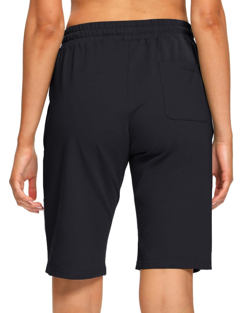 EZRUN Womens Bermuda Shorts Summer Sweat Shorts with Deep Pockets 10" Cotton Shorts for Women Gym Workout Black - Image 5