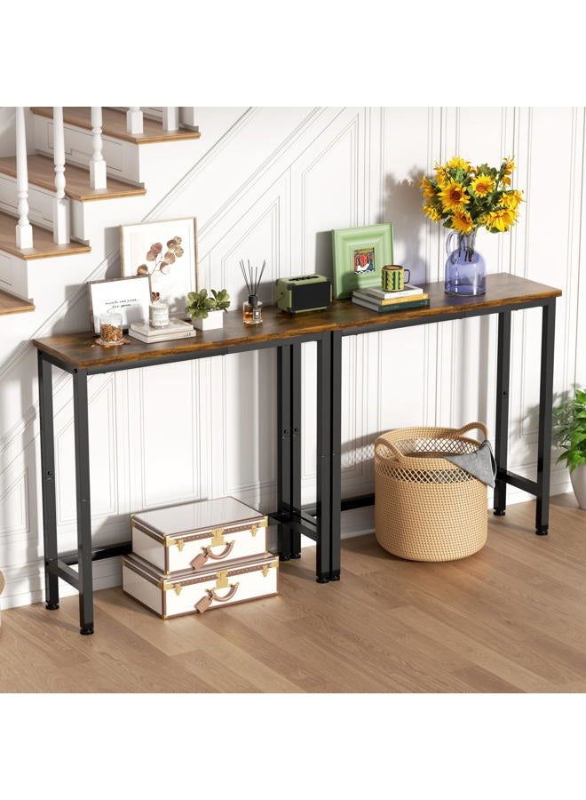 GRLEAF 2 Pack Narrow Console Table, 29.5" Small Entryway Table, Thin Hallway Table Skinny Sofa Side Display Table for Entrance, Bedroom, Living Room, Foyer, Corridor, Office - Rustic Brown (9.5" Deep) - Image 2