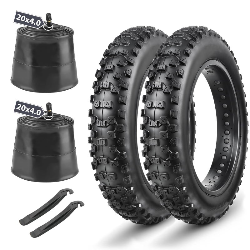 MOHEGIA EBike Fat Tire Replacement Set: 2 Pack 20 x 4.0-inch Folding Bicycle Tires, Inner Tubes, and Tire Levers, High-Performance and All-Terrain with Offroad or Trail Riding - Image 1