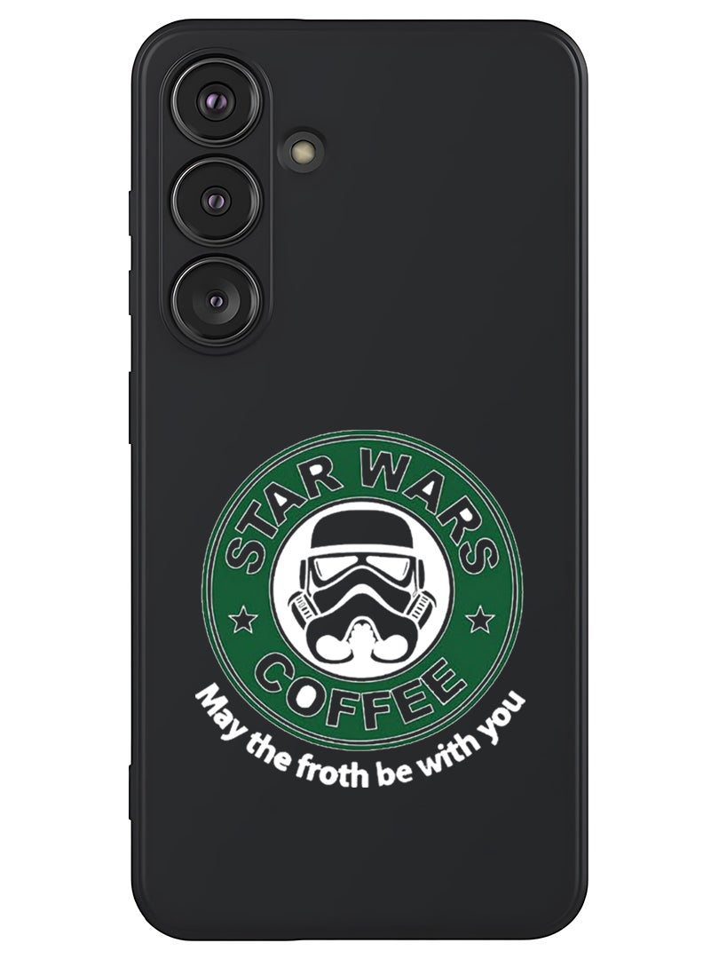 Theodor Protective Slim Fit Case Liquid Silicone Cover with Full Body Protection Anti-Scratch Shockproof Case For Samsung Galaxy S25 Plus (Black) - StarWars Coffee - White - Image 1