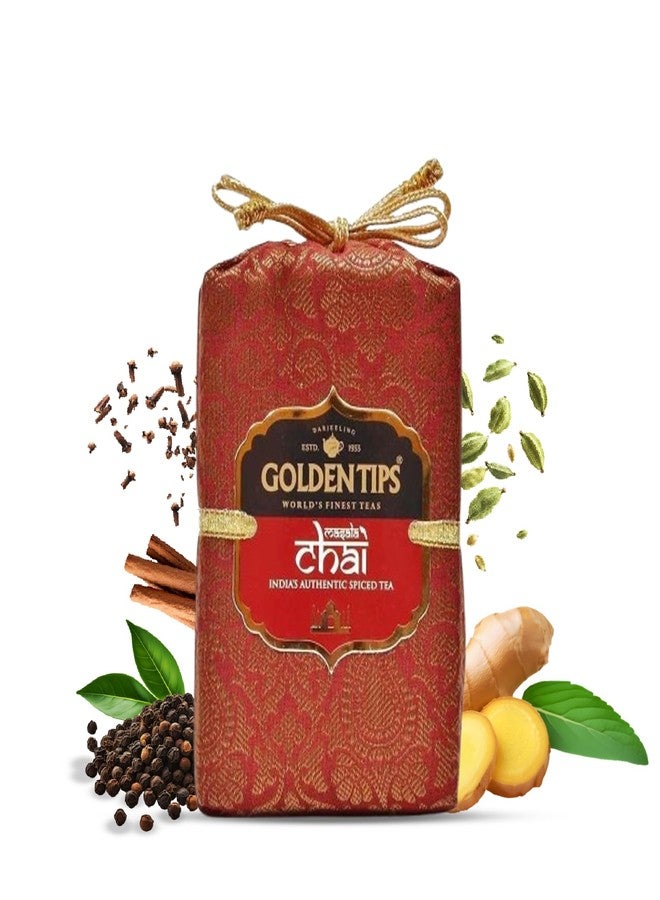 Golden Tips Masala Chai, India’s Spiced Tea in Brocade Cloth Bag, Bold Black Tea Blend with Cardamom, Ginger, Cloves & Cinnamon,Gift & Everyday Chai (125 Gram, 62cups) - Image 1