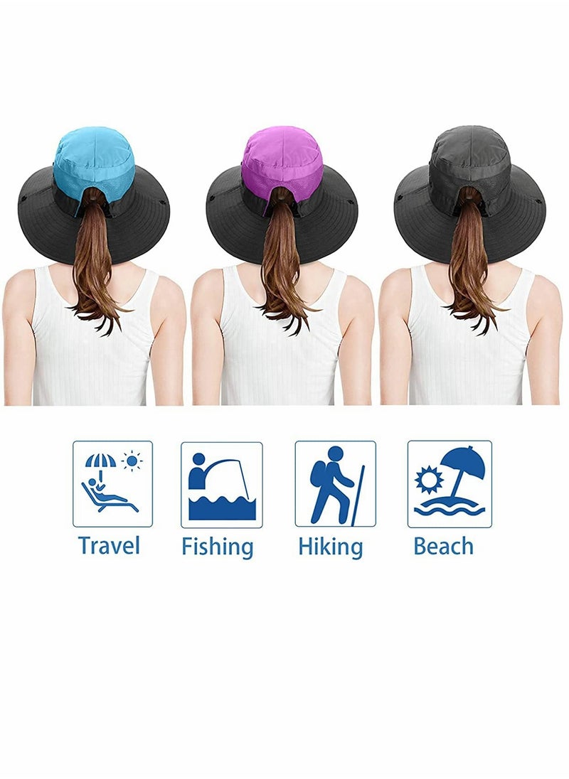 SYOSI Women's Outdoor Ponytail Wide Brim Sun Hat, Foldable, Wide Mesh, UV Protection Beach Hat, Suitable For Beach Fishing And Hiking (3 PCS)  - Image 5