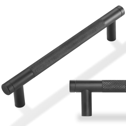 POVEFONK 10 Pack 5 inch128mm Matte Black Kitchen Cabinet Handles Knurled Cabinet Pulls Black Drawer Pulls Kitchen Hardware - Image 1