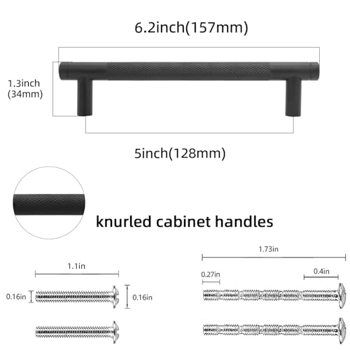 POVEFONK 10 Pack 5 inch128mm Matte Black Kitchen Cabinet Handles Knurled Cabinet Pulls Black Drawer Pulls Kitchen Hardware - Image 3