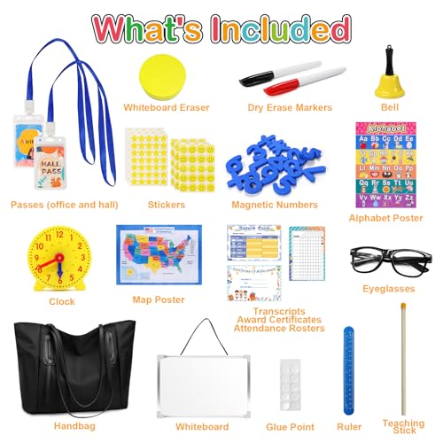 Alritz Pretend Play Teacher Set Classroom Learning Education Includes Reusable White Board Bell Clock and More, Be Teacher Student, for Boys Girls 5 6 7 8 9 10 11 12 +Years Old - Image 5