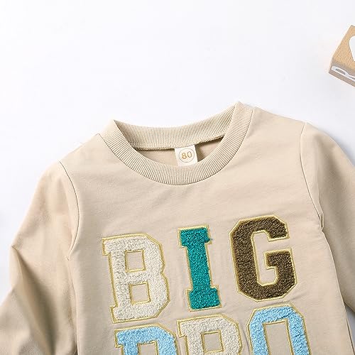 Ayalinggo Toddler Baby Boy Matching Clothes Big Bro Crewneck Sweatshirt Oversized Sweater Little Brother Fall Outfits (Beige BIG BRO, 18-24 Months) - Image 2