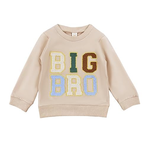 Ayalinggo Toddler Baby Boy Matching Clothes Big Bro Crewneck Sweatshirt Oversized Sweater Little Brother Fall Outfits (Beige BIG BRO, 18-24 Months) - Image 1