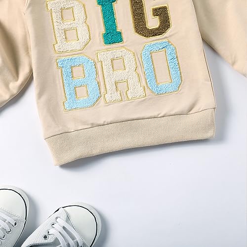 Ayalinggo Toddler Baby Boy Matching Clothes Big Bro Crewneck Sweatshirt Oversized Sweater Little Brother Fall Outfits (Beige BIG BRO, 18-24 Months) - Image 4