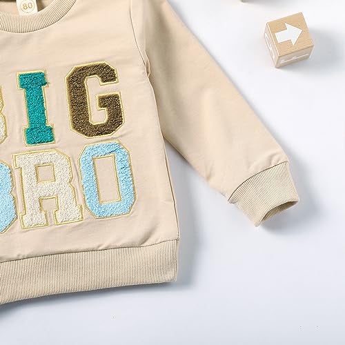 Ayalinggo Toddler Baby Boy Matching Clothes Big Bro Crewneck Sweatshirt Oversized Sweater Little Brother Fall Outfits (Beige BIG BRO, 18-24 Months) - Image 3