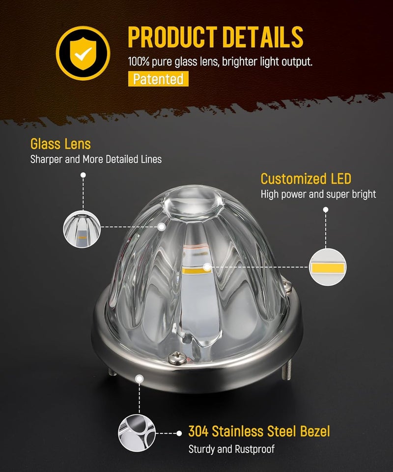 Partsam 2 x Patent Pending Glass Watermelon Light - Clear Lens Side LED Lights for Trucks - Image 3