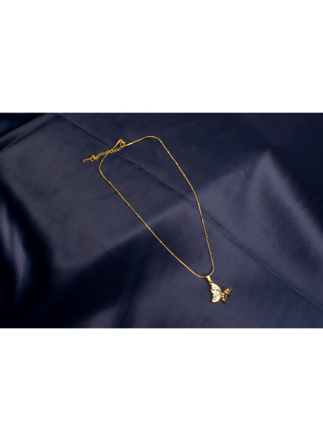 The Black Pearl Accessories Golden White Zirconic Stainless Steel Butterfly Pendant Necklace - Image 4