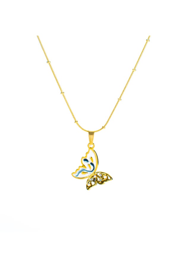 The Black Pearl Accessories Golden White Zirconic Stainless Steel Butterfly Pendant Necklace - Image 1