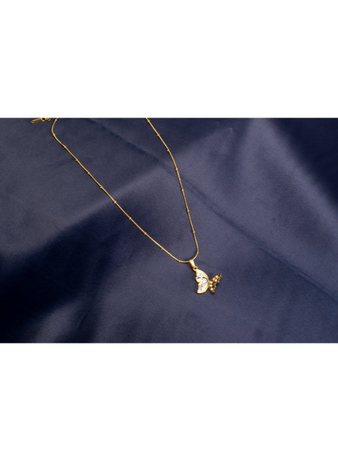 The Black Pearl Accessories Golden White Zirconic Stainless Steel Butterfly Pendant Necklace - Image 3