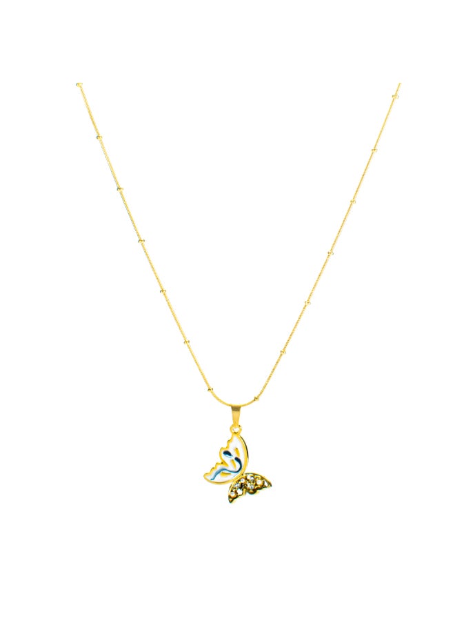 The Black Pearl Accessories Golden White Zirconic Stainless Steel Butterfly Pendant Necklace - Image 2