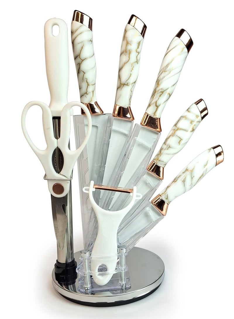 HIAS Professional 9-Piece Kitchen Knife Set with 360° Rotating Acrylic Block - Ultra Sharp Stainless Steel Chef Knives, Non-Stick Coating, Sharpener & Shears for Home Cooking. - Image 1