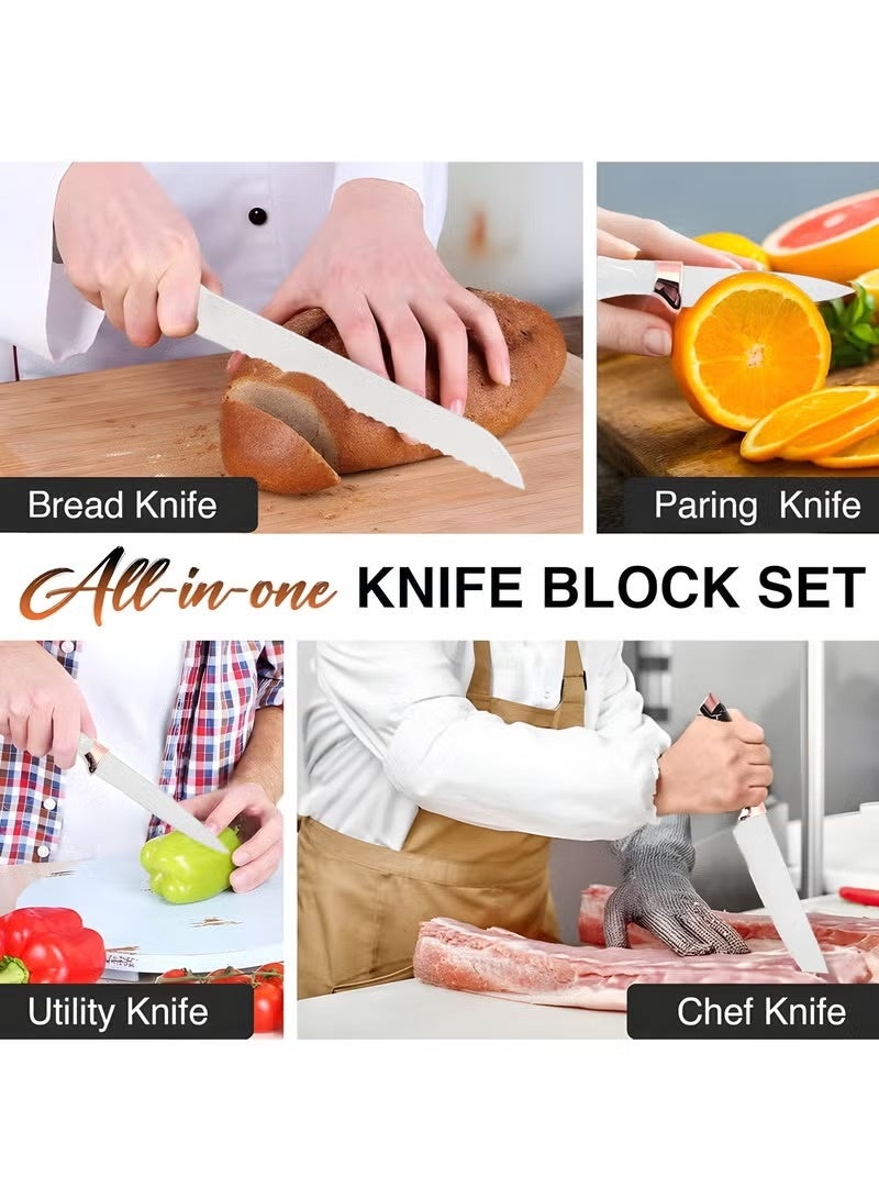 HIAS Professional 9-Piece Kitchen Knife Set with 360° Rotating Acrylic Block - Ultra Sharp Stainless Steel Chef Knives, Non-Stick Coating, Sharpener & Shears for Home Cooking. - Image 3