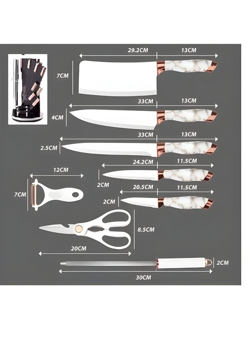 HIAS Professional 9-Piece Kitchen Knife Set with 360° Rotating Acrylic Block - Ultra Sharp Stainless Steel Chef Knives, Non-Stick Coating, Sharpener & Shears for Home Cooking. - Image 2