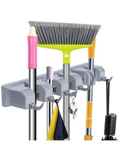 Generic Mop and Broom Holder Heavy Duty Wall Mount Or Tool Organizer For Home, Kitchen Storage (5 Positions With 6 Hooks)  - Image 1