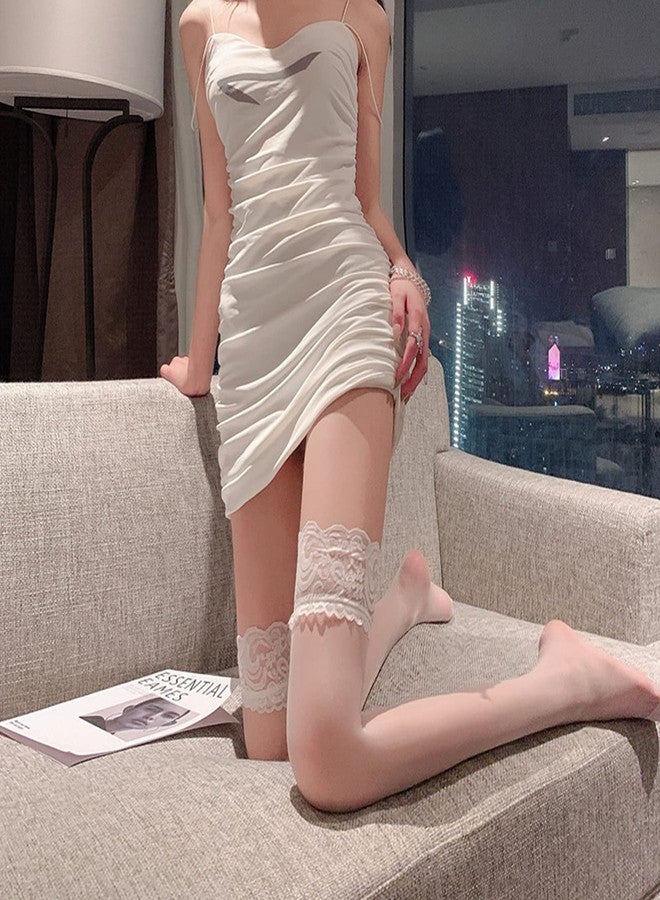 Adove جوارب نسائية من أدوف، طويلة تصل إلى الفخذ، شفافة من الدانتيل، مع سيليكون - Image 2