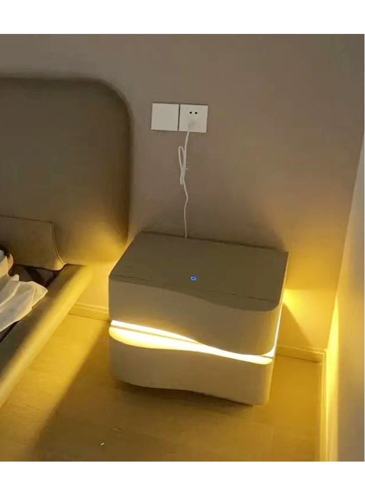 Raffine Set of 2 Modern High Gloss One Touch Switch Night Light LED Nightstand with 2 Storage Drawers Solid Wood Bedside End Table Furniture 50x40.5x50 cm (Fully Assembled)  - Image 5