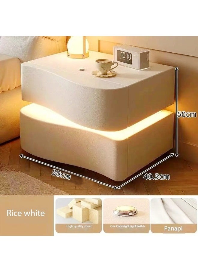 Raffine Set of 2 Modern High Gloss One Touch Switch Night Light LED Nightstand with 2 Storage Drawers Solid Wood Bedside End Table Furniture 50x40.5x50 cm (Fully Assembled)  - Image 4