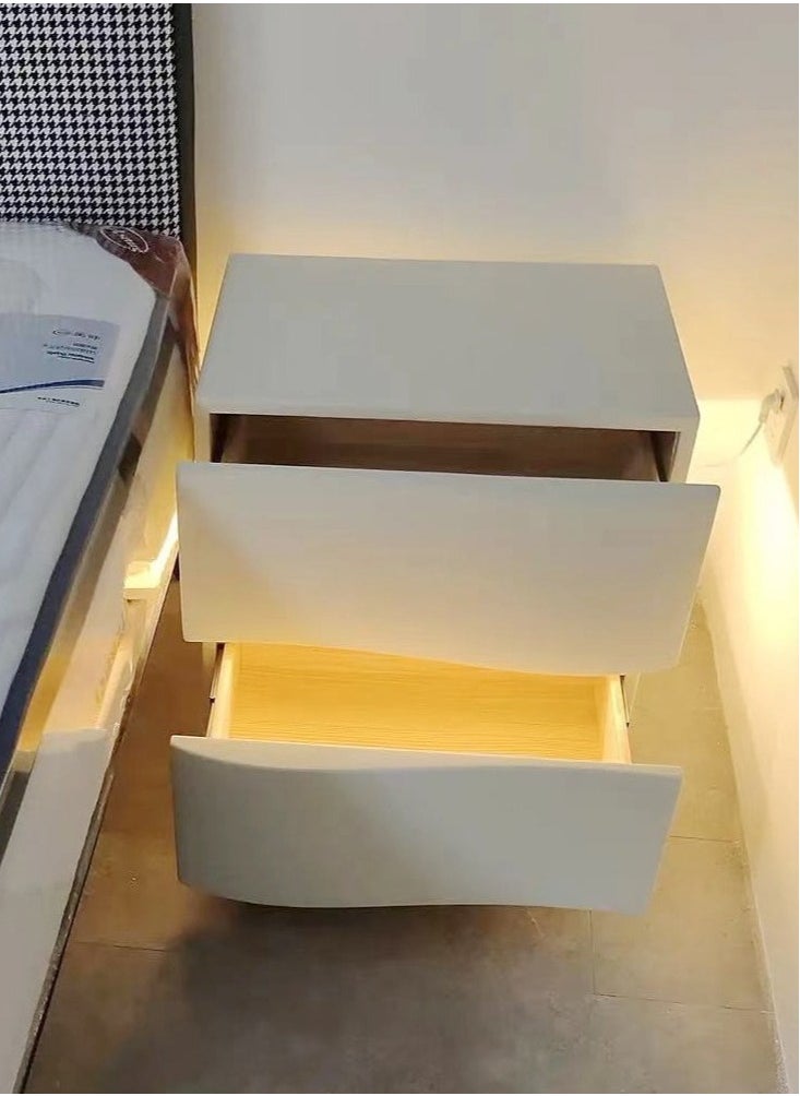 Raffine Set of 2 Modern High Gloss One Touch Switch Night Light LED Nightstand with 2 Storage Drawers Solid Wood Bedside End Table Furniture 50x40.5x50 cm (Fully Assembled)  - Image 2