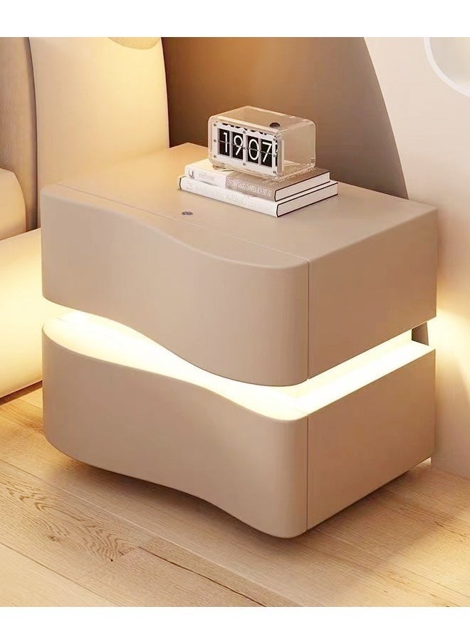 Raffine - Set of 2 Modern High Gloss One Touch Switch Night Light LED Nightstand with 2 Storage Drawers Solid Wood Bedside End Table Furniture 50x40.5x50 cm (Fully Assembled) - Image 1