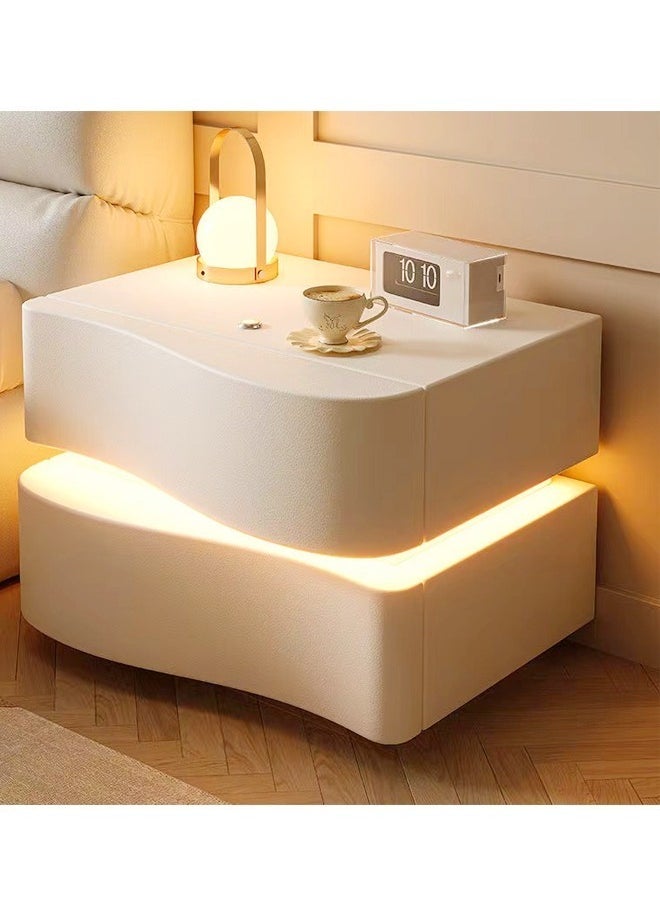 Raffine - Set of 2 Modern High Gloss One Touch Switch Night Light LED Nightstand with 2 Storage Drawers Solid Wood Bedside End Table Furniture 50x40.5x50 cm (Fully Assembled) - Image 1
