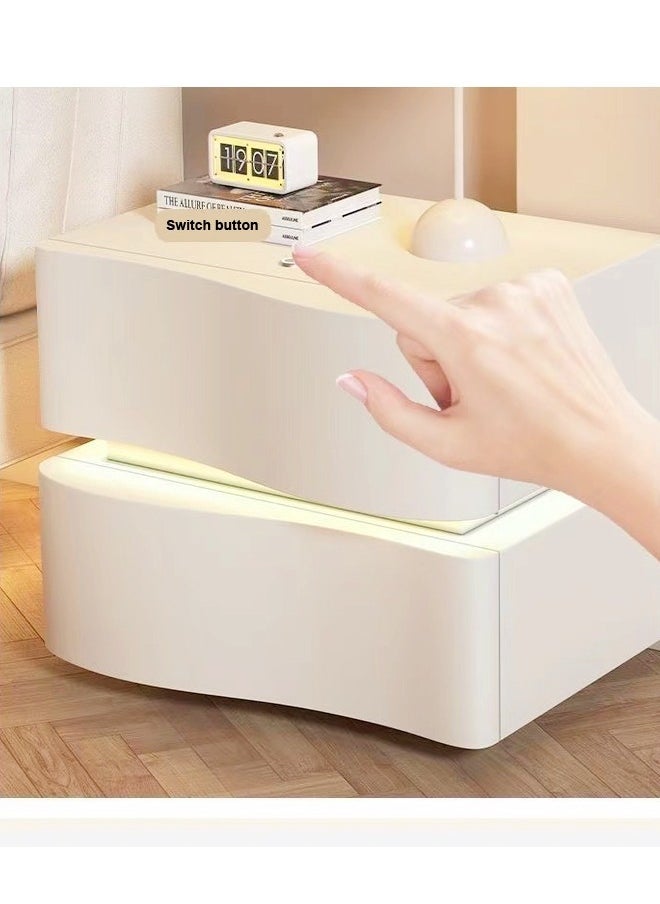 Raffine - Set of 2 Modern High Gloss One Touch Switch Night Light LED Nightstand with 2 Storage Drawers Solid Wood Bedside End Table Furniture 50x40.5x50 cm (Fully Assembled) - Image 1