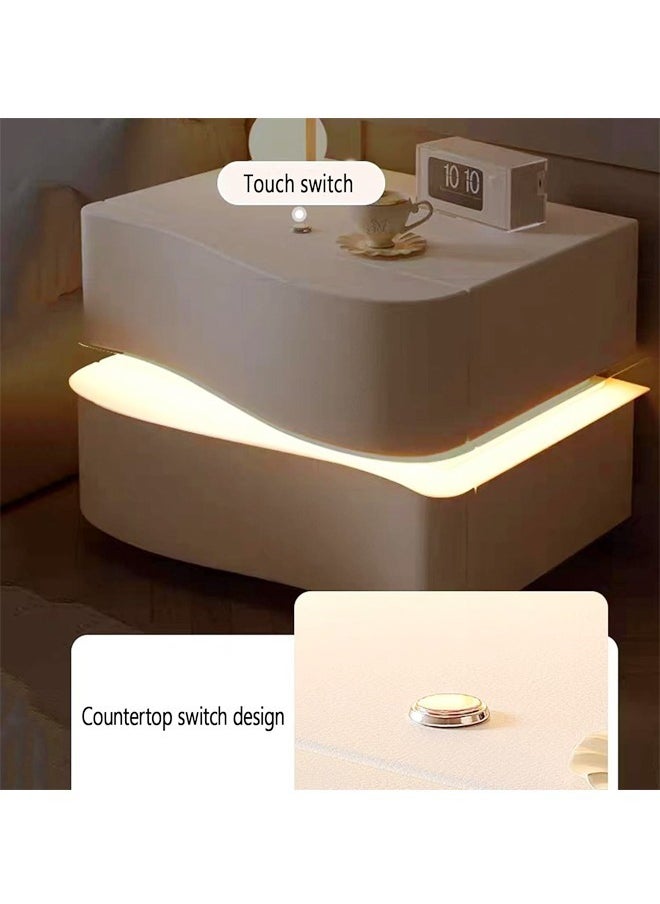 Raffine - Set of 2 Modern High Gloss One Touch Switch Night Light LED Nightstand with 2 Storage Drawers Solid Wood Bedside End Table Furniture 50x40.5x50 cm (Fully Assembled) - Image 1