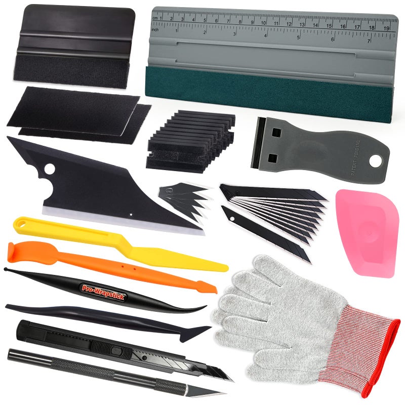Gomake Vinyl Wrap Tool kit Window Tinting Tools Car Wrap Kit Wallpaper Smoothing Tool Window Tint Installation Kit with Felt Squeegee Wrap Stick Squeegee9mm Utility Knife for Car Wrapping