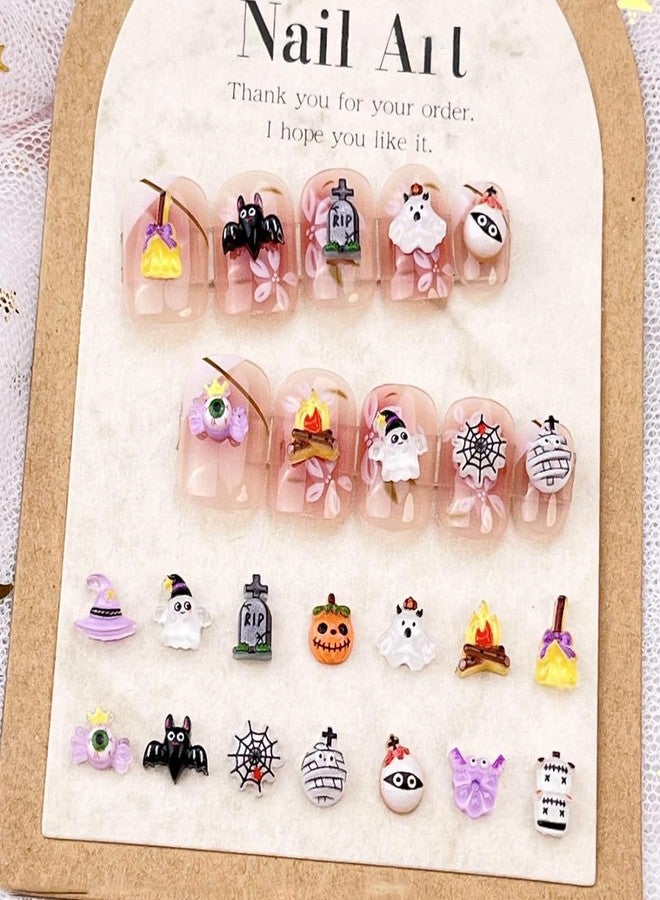 Jremg Halloween Nail Art Charms - Cute Ghost Pumpkin Mini Resin Nail Rhinestones Design - Cartoon Bandage Web Ghost Tombstone Hat Flatback Supplies - 40Pcs - Image 4