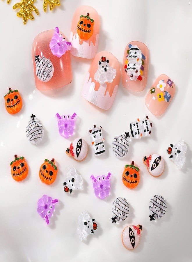 Jremg Halloween Nail Art Charms - Cute Ghost Pumpkin Mini Resin Nail Rhinestones Design - Cartoon Bandage Web Ghost Tombstone Hat Flatback Supplies - 40Pcs - Image 5